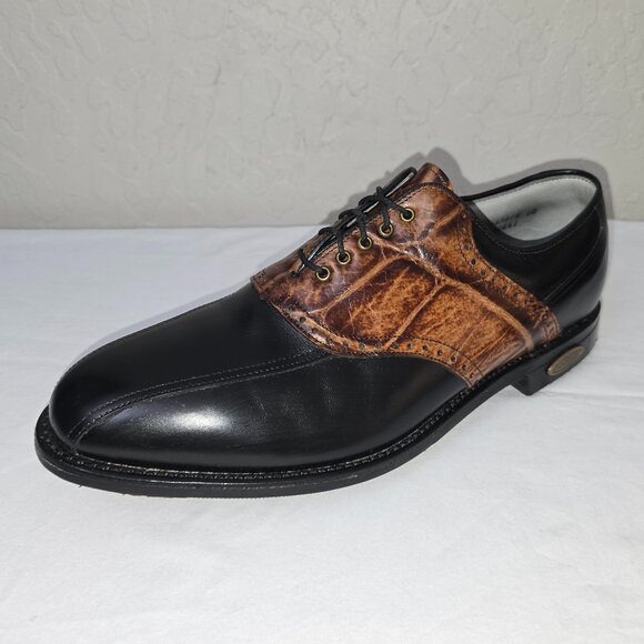VTG FootJoy Classics Dry Premiere Mens 12 C Golf Shoes BLK/BRN Croc Saddle 50641 - Picture 1 of 10